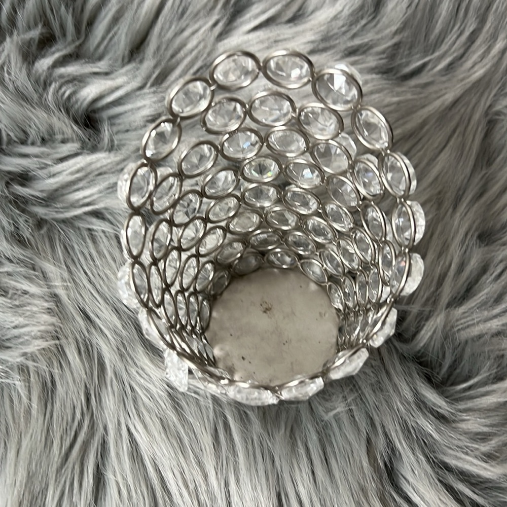 EUC Silver Bead Bling Crystal Candle Holder or Utensil Holder - Picture 3 of 5